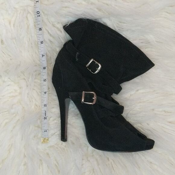 Black Suede Peep toe Bootie - Picture 6 of 6